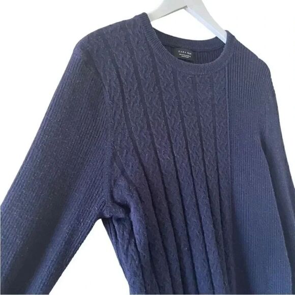 Zara Men Navy Knit Crewneck Long Sleeves Classic Cozy Warm Sweater SZ M # 1028 - Picture 7 of 11